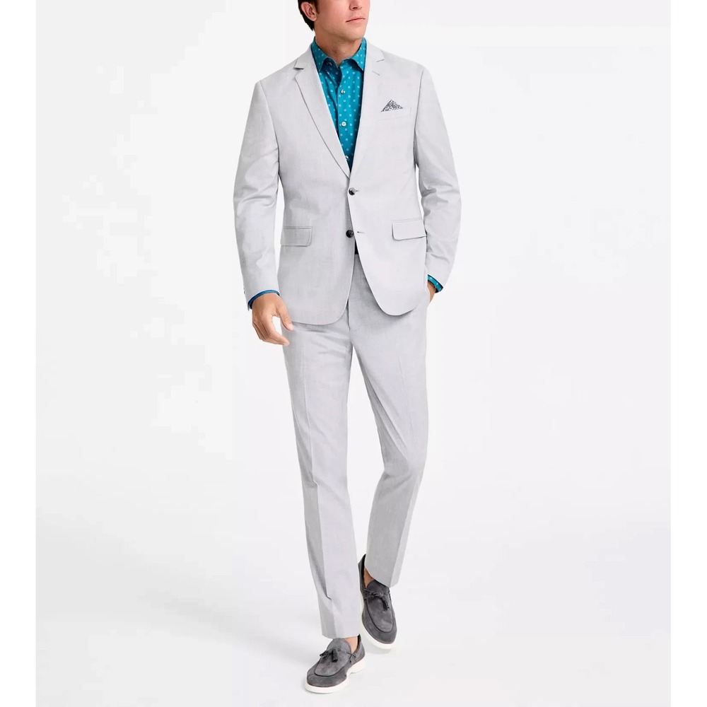 Nick Graham Men's Gray Slim-Fit Stretch 2-pc Jacket Pants Suit Size 44R 38W 32L